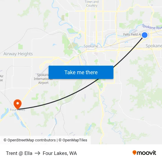 Trent @ Ella to Four Lakes, WA map