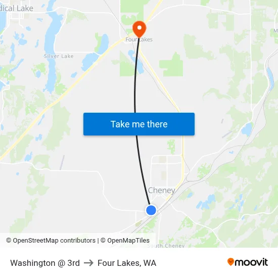 Washington @ 3rd to Four Lakes, WA map