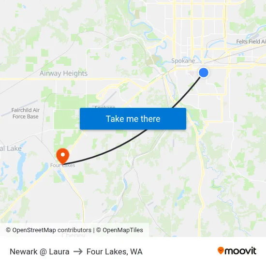 Newark @ Laura to Four Lakes, WA map