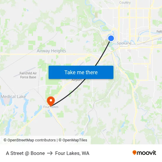 A Street @ Boone to Four Lakes, WA map