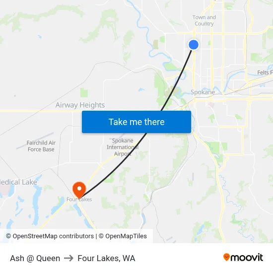 Ash @ Queen to Four Lakes, WA map