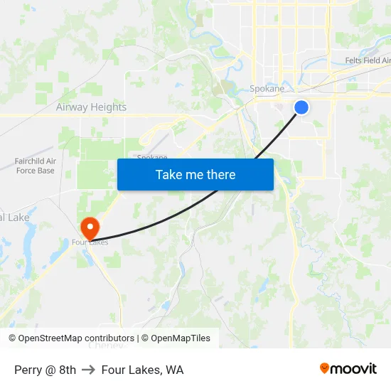 Perry @ 8th to Four Lakes, WA map