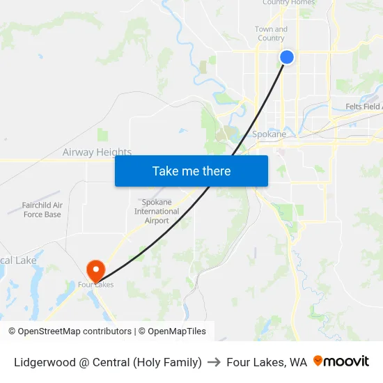 Lidgerwood @ Central (Holy Family) to Four Lakes, WA map