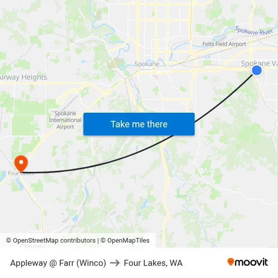 Appleway @ Farr (Winco) to Four Lakes, WA map