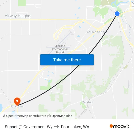 Sunset @ Government Wy to Four Lakes, WA map