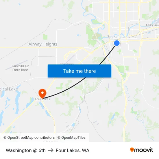 Washington @ 6th to Four Lakes, WA map