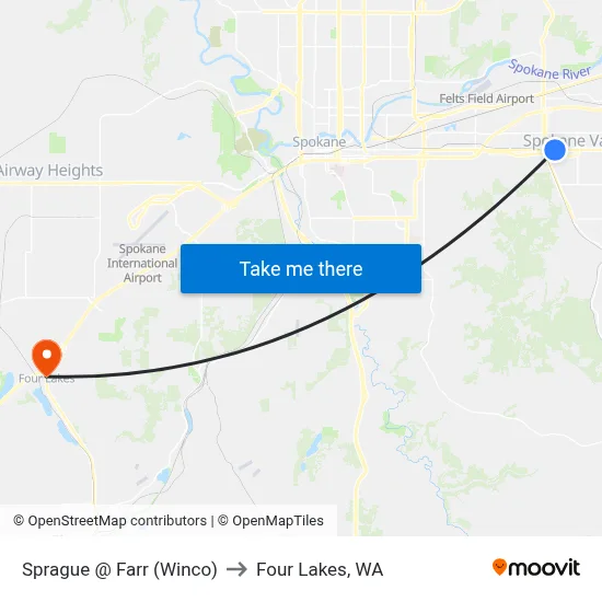 Sprague @ Farr (Winco) to Four Lakes, WA map
