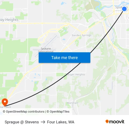 Sprague @ Stevens to Four Lakes, WA map