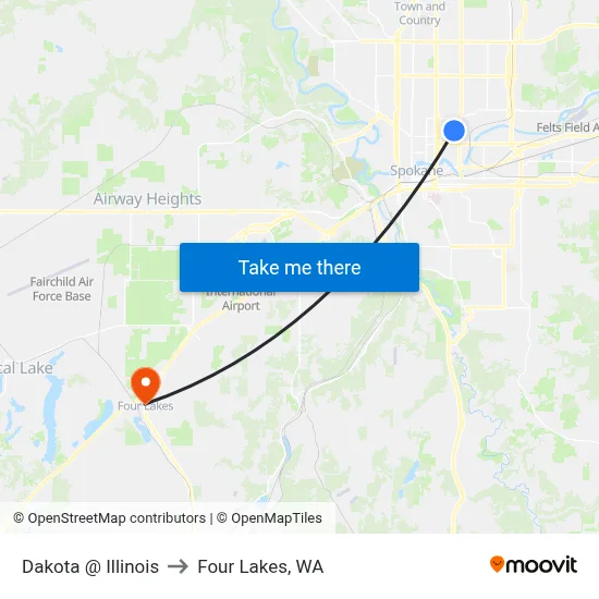 Dakota @ Illinois to Four Lakes, WA map