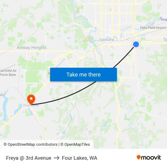 Freya @ 3rd Avenue to Four Lakes, WA map