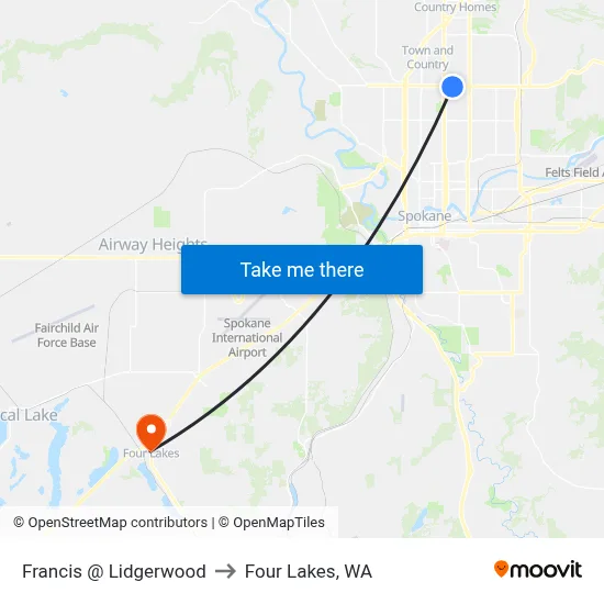 Francis @ Lidgerwood to Four Lakes, WA map