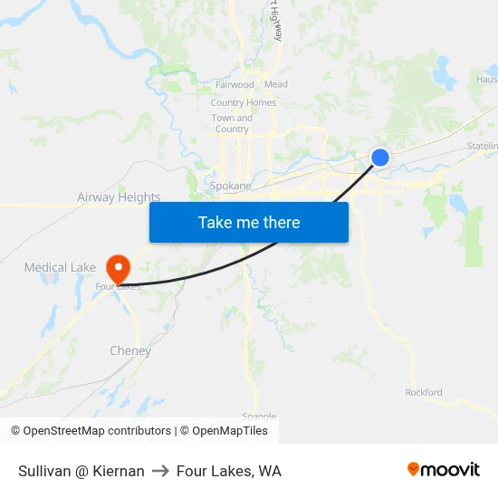Sullivan @ Kiernan to Four Lakes, WA map