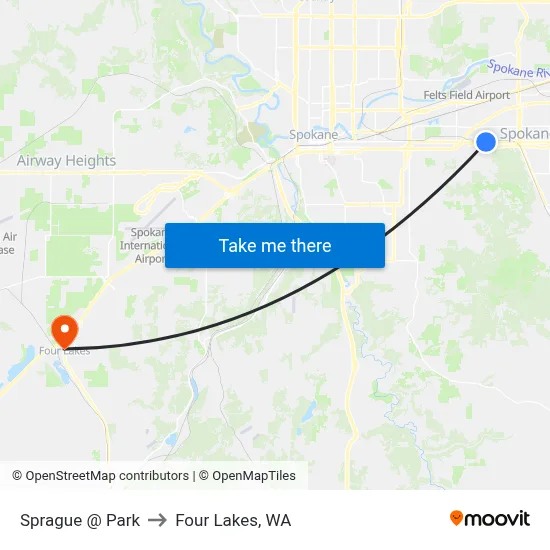 Sprague @ Park to Four Lakes, WA map