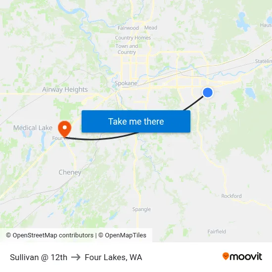 Sullivan @ 12th to Four Lakes, WA map