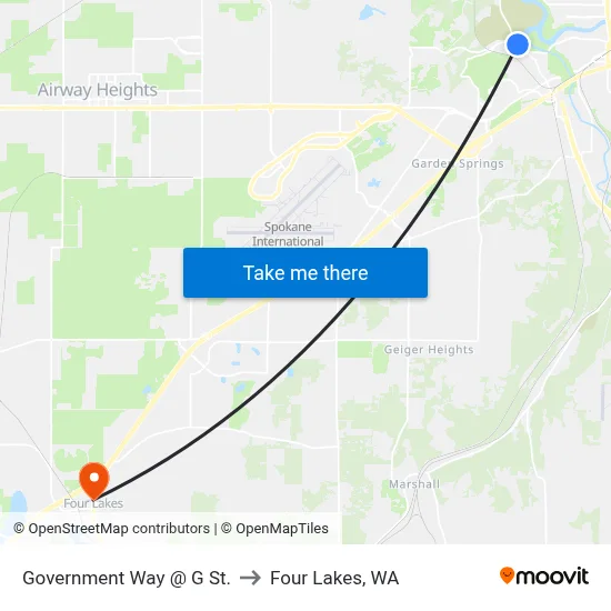 Government Way @ G St. to Four Lakes, WA map