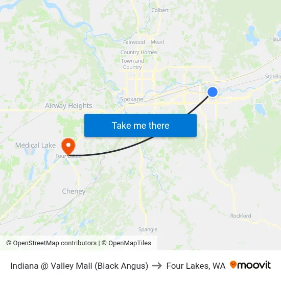 Indiana @ Valley Mall (Black Angus) to Four Lakes, WA map