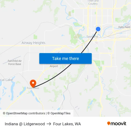 Indiana @ Lidgerwood to Four Lakes, WA map