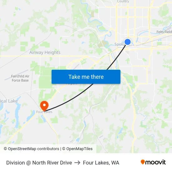 Division @ North River Drive to Four Lakes, WA map