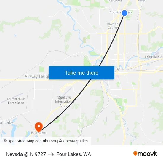 Nevada @ N 9727 to Four Lakes, WA map