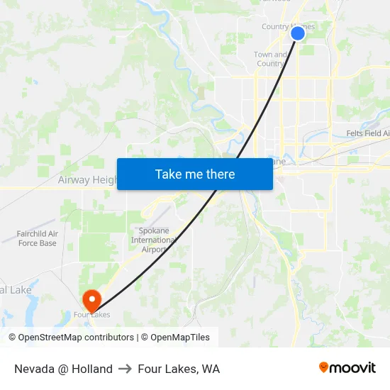 Nevada @ Holland to Four Lakes, WA map