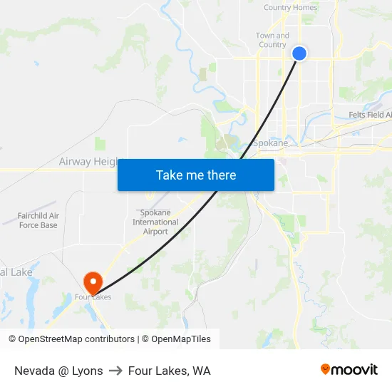 Nevada @ Lyons to Four Lakes, WA map