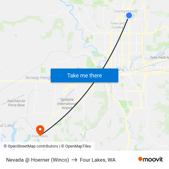 Nevada @ Hoerner (Winco) to Four Lakes, WA map