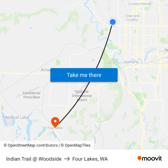 Indian Trail @ Woodside to Four Lakes, WA map