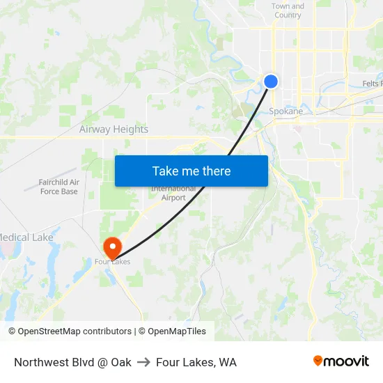 Northwest Blvd @ Oak to Four Lakes, WA map