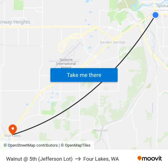 Walnut @ 5th (Jefferson Lot) to Four Lakes, WA map
