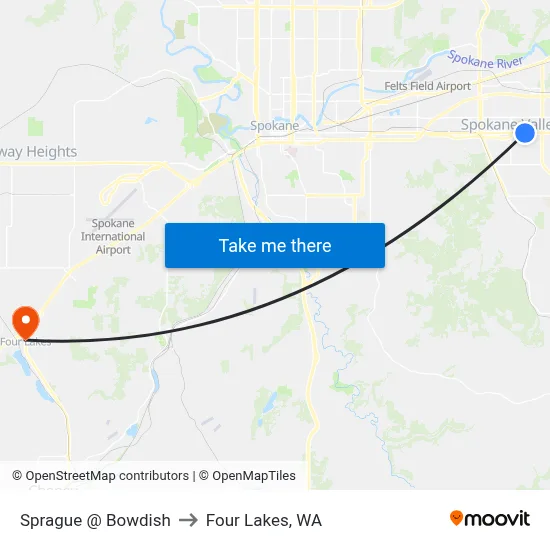 Sprague @ Bowdish to Four Lakes, WA map