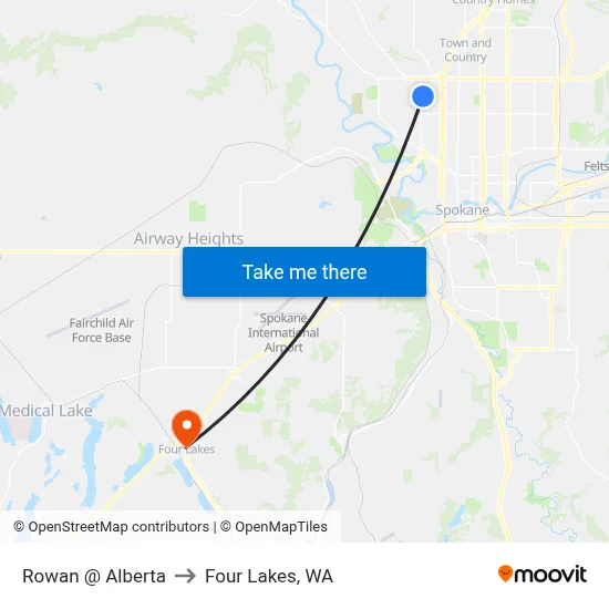 Rowan @ Alberta to Four Lakes, WA map