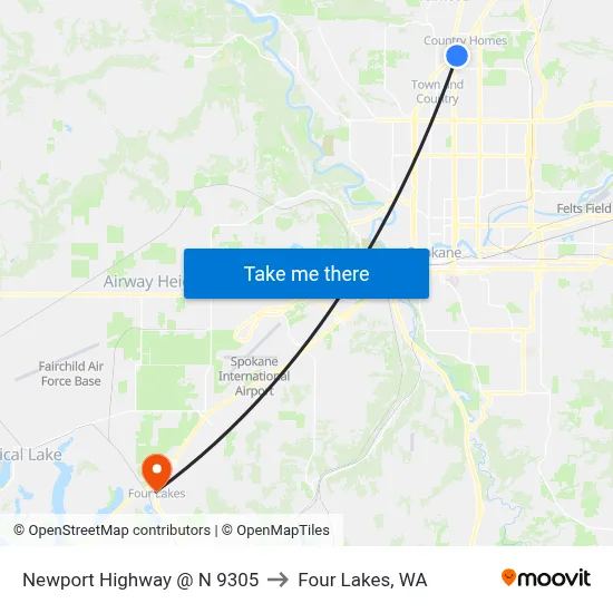 Newport Highway @ N 9305 to Four Lakes, WA map