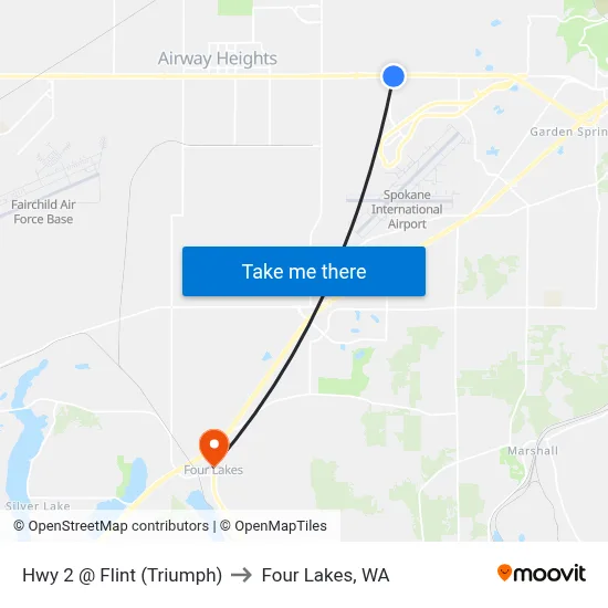 Hwy 2 @ Flint (Triumph) to Four Lakes, WA map