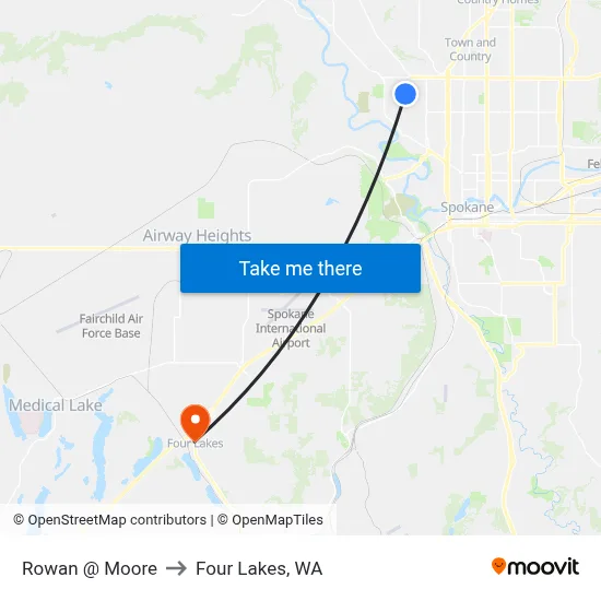 Rowan @ Moore to Four Lakes, WA map
