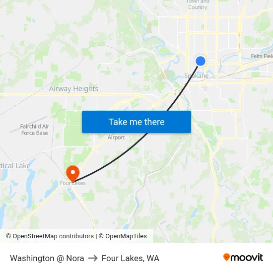 Washington @ Nora to Four Lakes, WA map