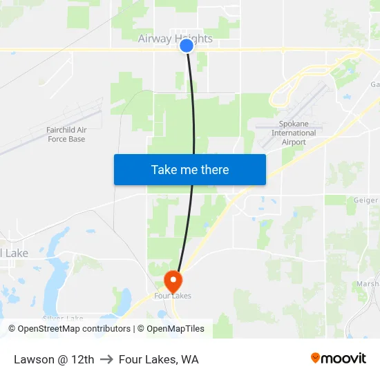 Lawson @ 12th to Four Lakes, WA map