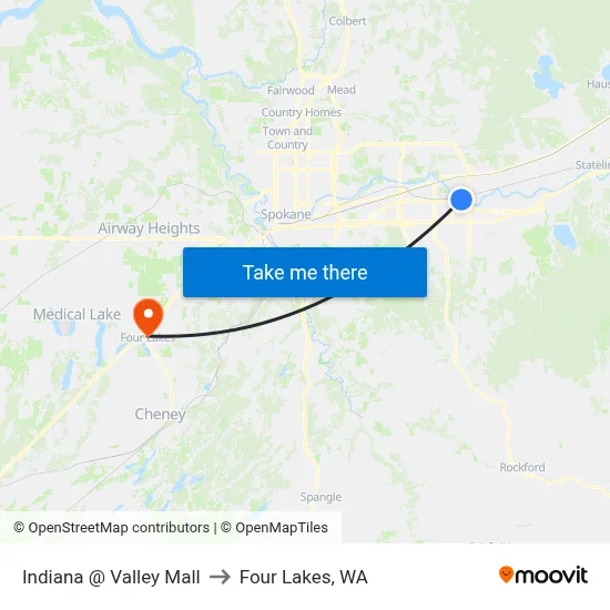 Indiana @ Valley Mall to Four Lakes, WA map