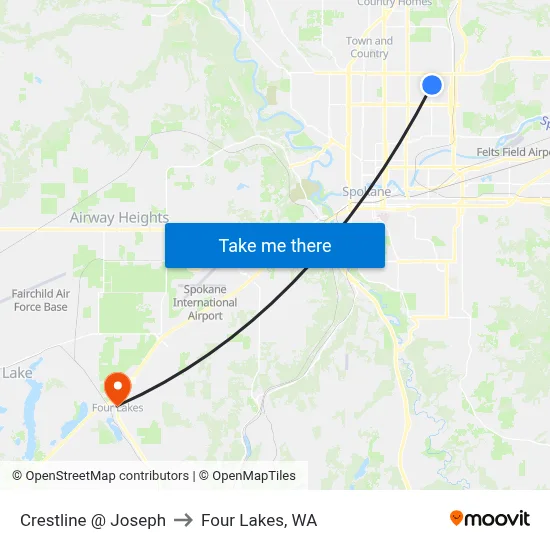 Crestline @ Joseph to Four Lakes, WA map