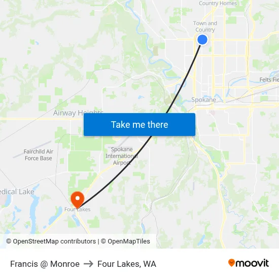 Francis @ Monroe to Four Lakes, WA map