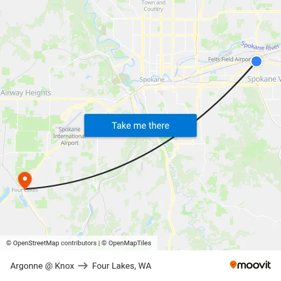 Argonne @ Knox to Four Lakes, WA map