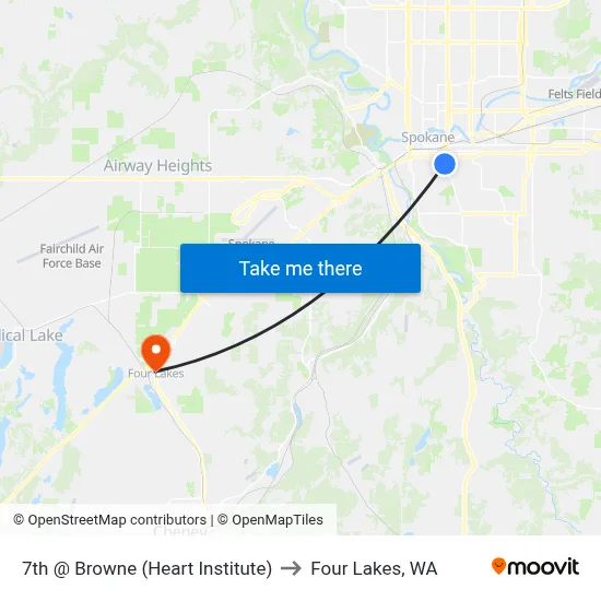 7th @ Browne (Heart Institute) to Four Lakes, WA map