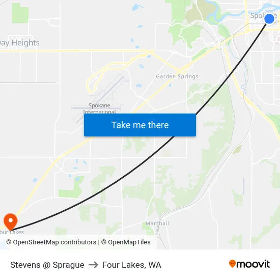 Stevens @ Sprague to Four Lakes, WA map