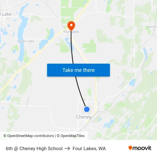 6th @ Cheney High School to Four Lakes, WA map