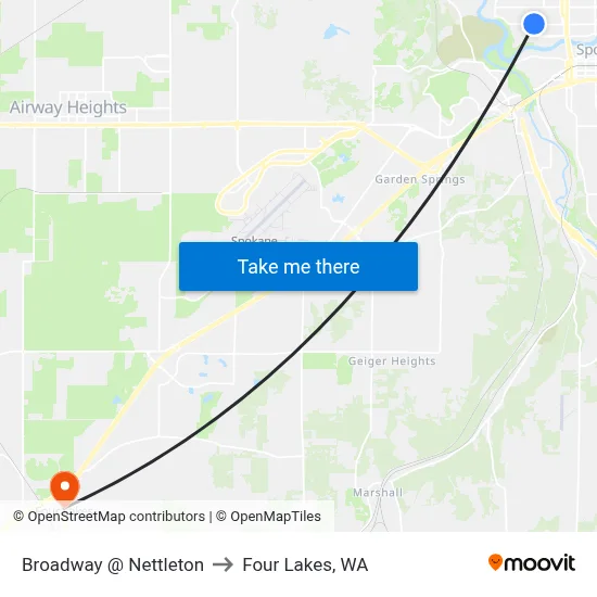 Broadway @ Nettleton to Four Lakes, WA map