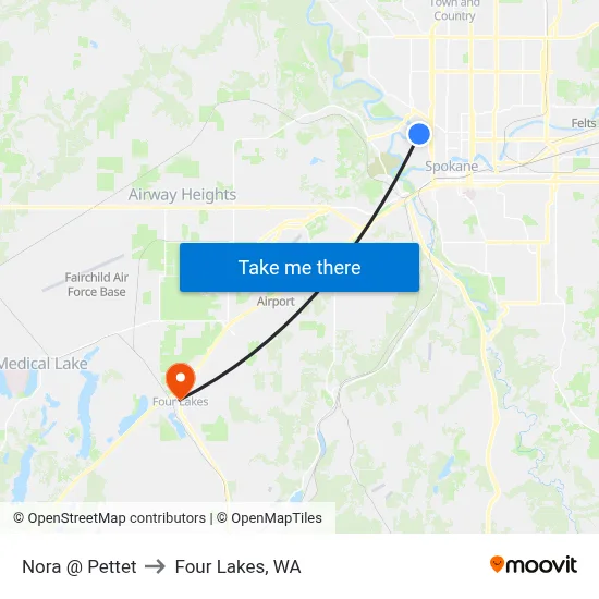 Nora @ Pettet to Four Lakes, WA map