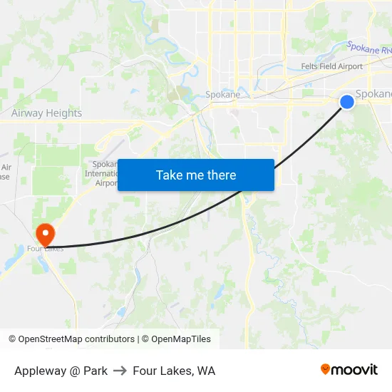 Appleway @ Park to Four Lakes, WA map