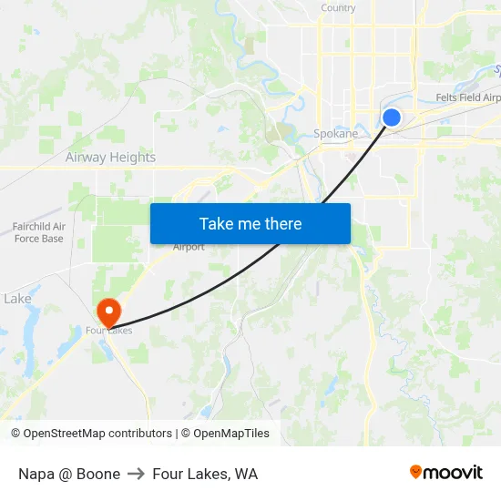 Napa @ Boone to Four Lakes, WA map