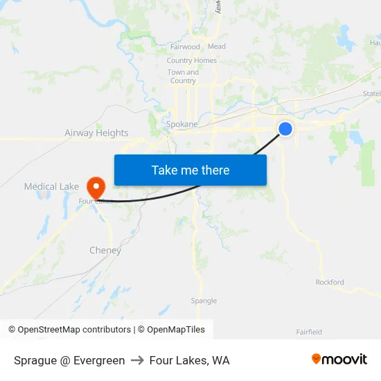 Sprague @ Evergreen to Four Lakes, WA map