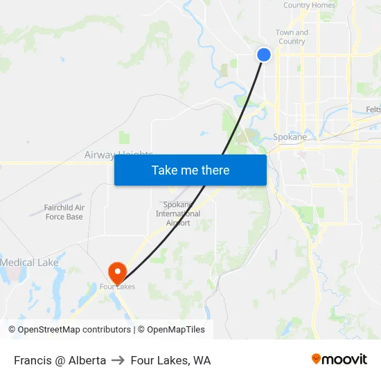 Francis @ Alberta to Four Lakes, WA map