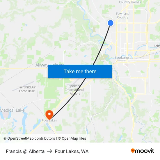 Francis @ Alberta to Four Lakes, WA map